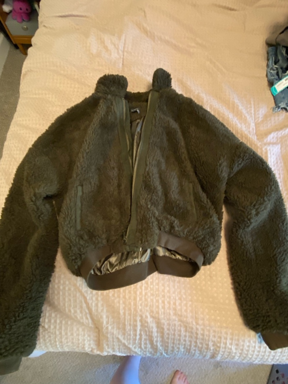 Plush Olive Green Bomber Jacket - Women